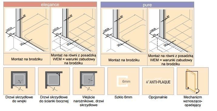 Huppe Design Pure drzwi skrzydłowe do wnęki ze stałym segmentem 100cm wys. 190 cm  srebrny matowy przeźroczyste 8P0703.087.321