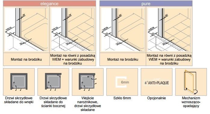 Huppe Design Pure drzwi składane prawe do wnęki lub ścianki 90 cm wys.190 cm srebrny matowy przeźroczyste 8P0904.087.321