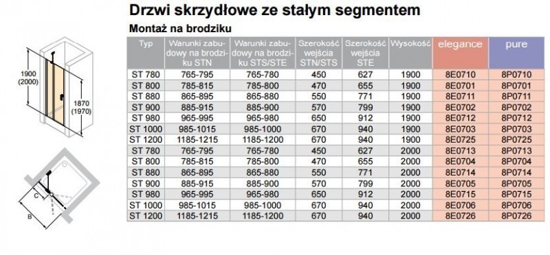 Huppe Design Elegance drzwi skrzydłowe do wnęki ze stałym segmentem 100cm wys. 190 cm srebrny matowy przeźroczyste 8E0703.087.321