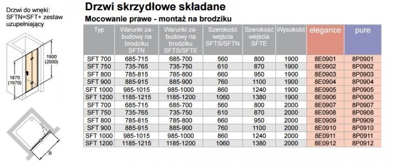 Huppe Design Pure drzwi składane prawe do wnęki lub ścianki 100 cm wys.200 cm srebrny matowy przeźroczyste 8P0911.087.321