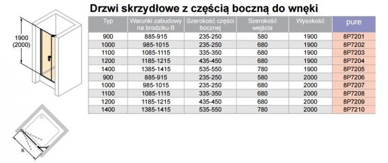 Huppe Design Pure drzwi skrzydłowe z częścią boczną do wnęki 110 cm wys.190 cm srebrny matowy przeźroczyste 8P7203.087.321