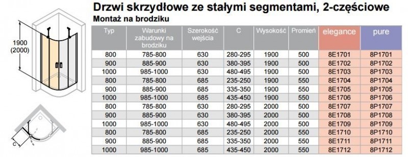 Huppe Design Pure 1/2 kabiny drzwi skrzydłowe ze stałymi segmentami 2-cz. 100cm srebrny matowy przeźroczyste 8P1703.087.321