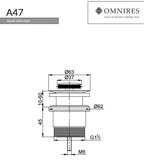 Omnires korek klik-klak do syfonu umywalkowego chrom A47CR