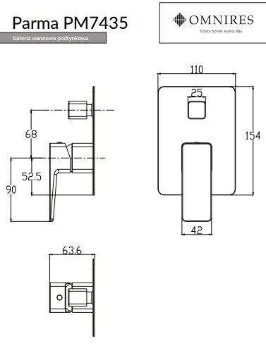 Omnires Parma bateria wannowo-prysznicowa  podtynkowa chrom PM7435CR