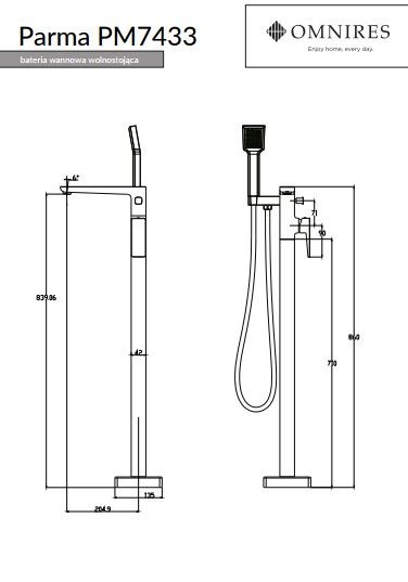 Omnires Parma bateria wannowa wolnostojąca kompletna chrom PM7433CR