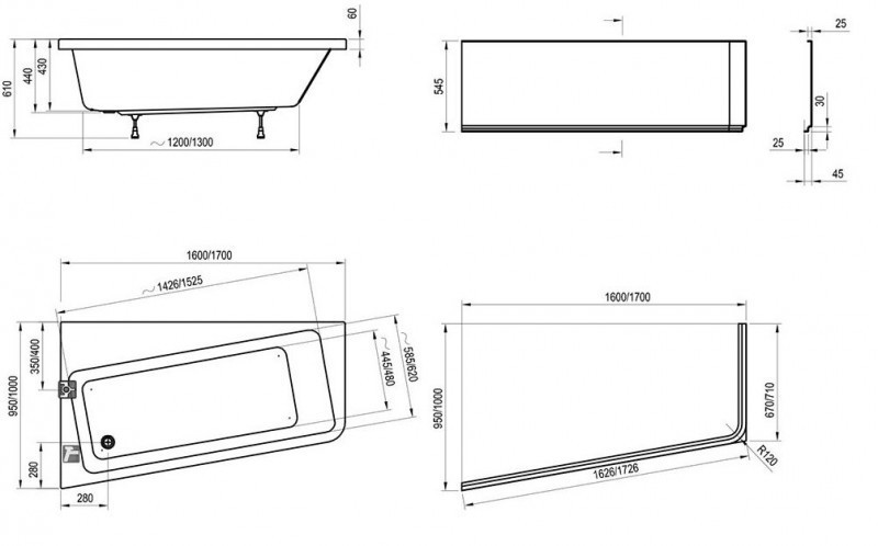 Ravak 10 wanna asymetryczna prawa 170x100 cm biała C821000000