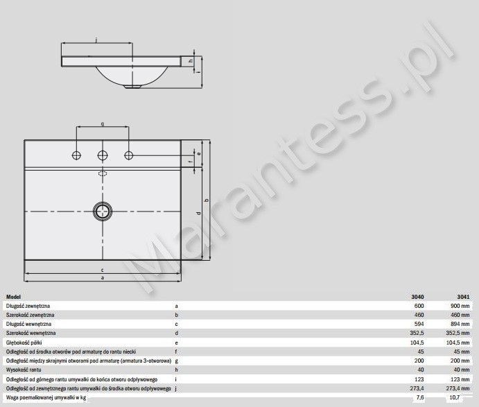 Kaldewei Silenio umywalka nablatowa z przelewem 90x46 cm wys. rantu 40 mm 3041 904006013001