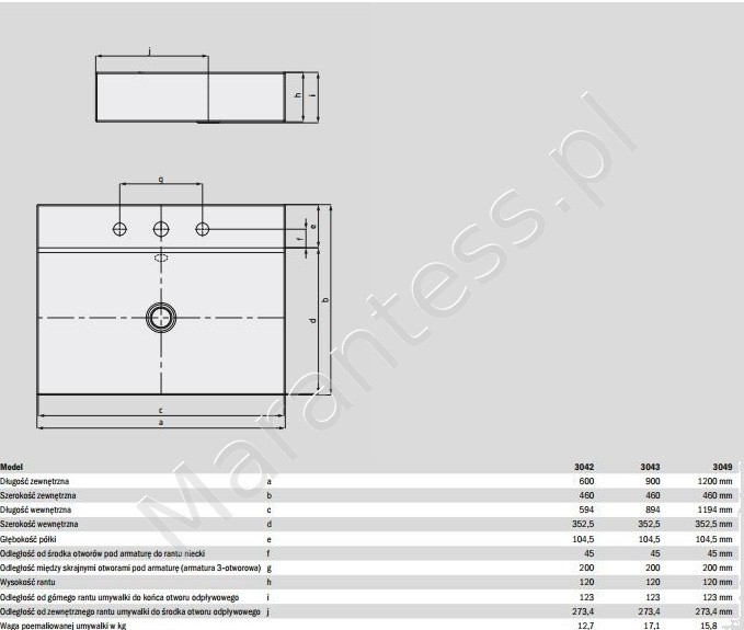 Kaldewei Silenio umywalka nablatowa bez przelewu 60x46 cm wys. rantu 120 mm 3042 904106303001