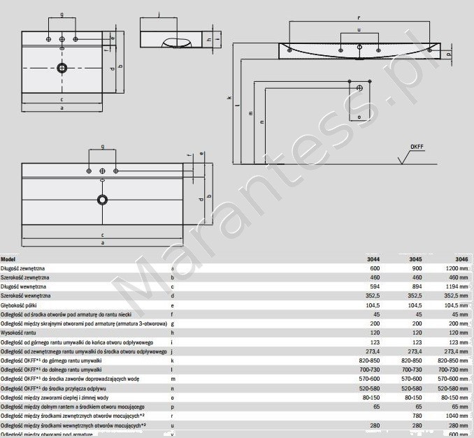 Kaldewei Silenio umywalka ścienna z przelewem 120x46 cm 3046 904506013001