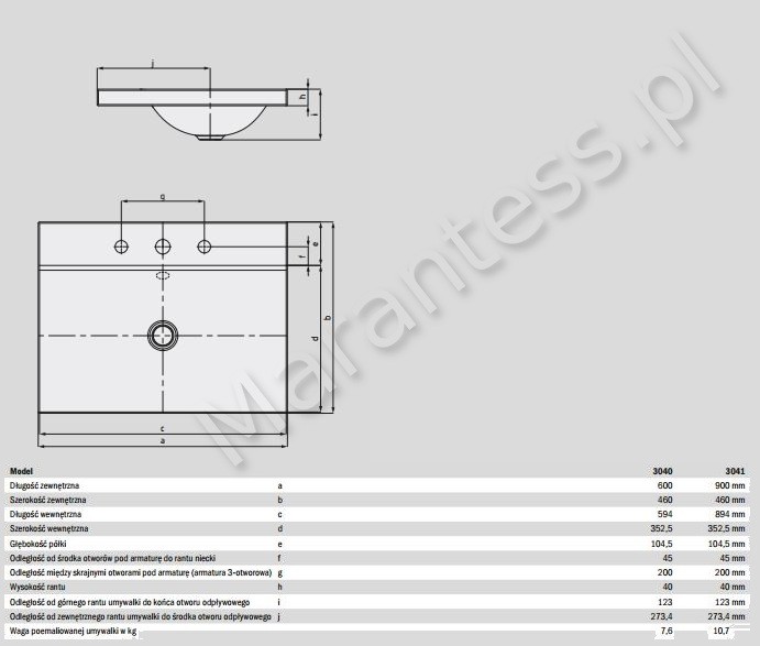 Kaldewei Silenio umywalka nablatowa z przelewem 60x46 cm wys. rantu 40 mm 3040 903906013001