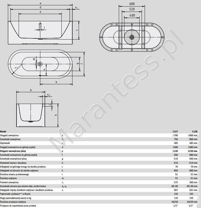 Kaldewei Meisterstuck Centro Duo Oval wanna wolnostojąca 180x80 stal emaliowana biały 1128 200240403001