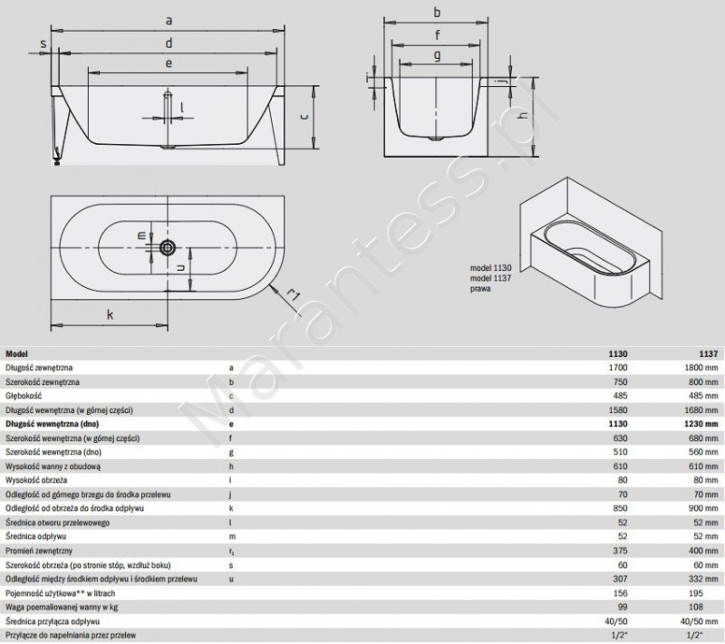 Kaldewei Meisterstuck Centro Duo 1 prawa wanna wolnostojąca 180x80 stal emaliowana biały 1137 201040403001