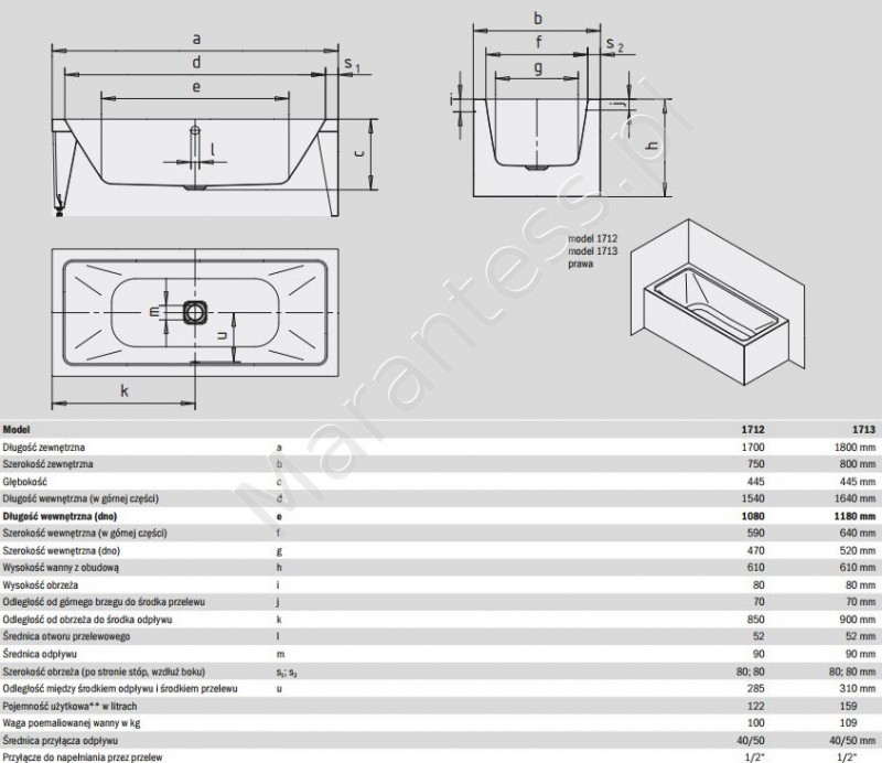 Kaldewei Meisterstuck Conoduo 1 prawa wanna wolnostojąca 180x80 stal emaliowana biały 1713 201740803001