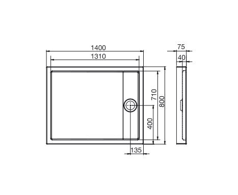 Roca Granada Medio brodzik prostokątny 140x80 biały A27T008000