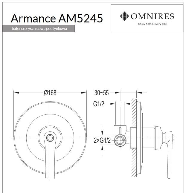 Omnires Armance bateria prysznicowa podtynkowa retro chrom AM5245CR