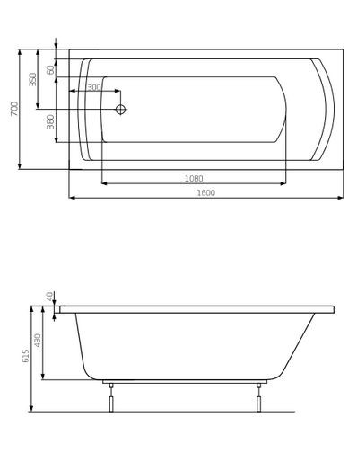 Roca Linea wanna prostokątna 160x70 z nogami A24T018000