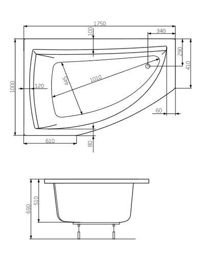 Roca Aquamarina wanna asymetryczna prawa 175x100 A24T241000