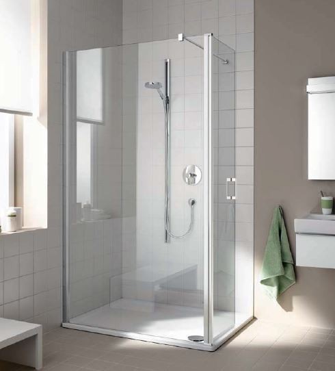 Kermi Cada XS Walk-in WALL ścianka 120 cm z ruchomym skrzydłem lewa srebrny połysk przeźroczyste powłoka CadaClean CKTFL12020VPK