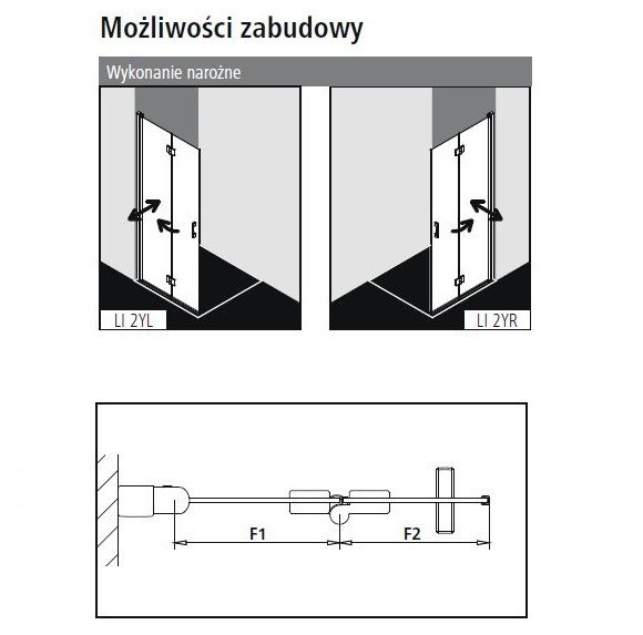 Kermi Walk-in Liga WALL ścianka wahadłowo-składana 100 cm prawa srebrny połysk przeźroczyste powłoka KermiClean LI2YR10020VPK