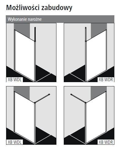 Kermi Walk-in XB WALL ścianka 130 cm z stabilizatorem sufitowym lub ściennym lewa srebrny połysk przeźroczyste powłoka KermiClean XBWDL13020VPK