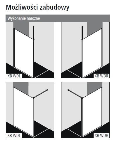 Kermi Walk-in XB WALL ścianka 160 cm z stabilizatorem sufitowym lub ściennym lewa srebrny połysk przeźroczyste powłoka KermiClean XBWDL16020VPK