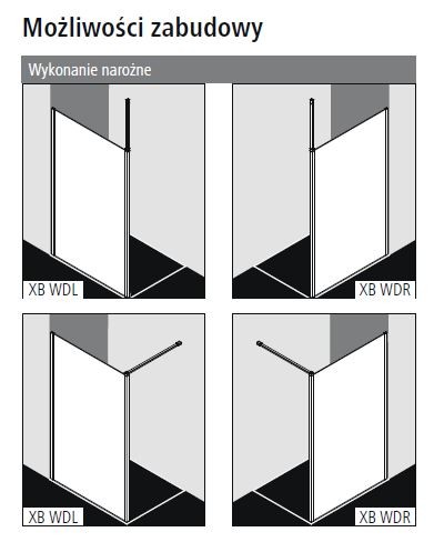 Kermi Walk-in XB WALL ścianka 180 cm z stabilizatorem sufitowym lub ściennym lewa srebrny połysk przeźroczyste powłoka KermiClean XBWDL18020VPK