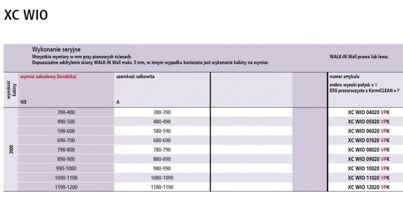 Kermi Walk-in XC WALL ścianka 100 cm montaż bez stabilizatora srebrny połysk przeźroczyste powłoka KermiClean XCWIO10020VPK