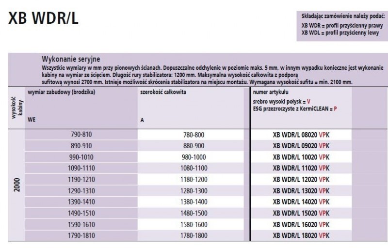 Kermi Walk-in XB WALL ścianka 160 cm z stabilizatorem sufitowym lub ściennym lewa srebrny połysk przeźroczyste powłoka KermiClean XBWDL16020VPK