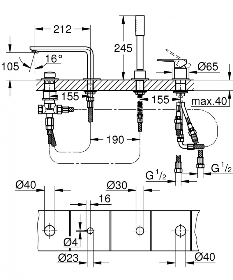 Grohe Lineare bateria wannowa czterootworowa chrom 19577001