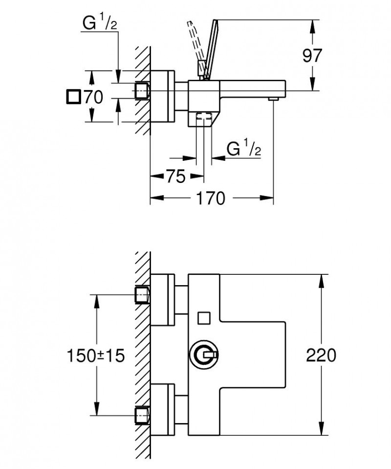 Grohe Eurocube Joy bateria wannowa ścienna chrom 23666000