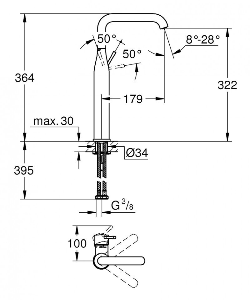 Grohe Essence bateria umywalkowa wysoka bez korka grafitowy Hard Graphite 32901A01