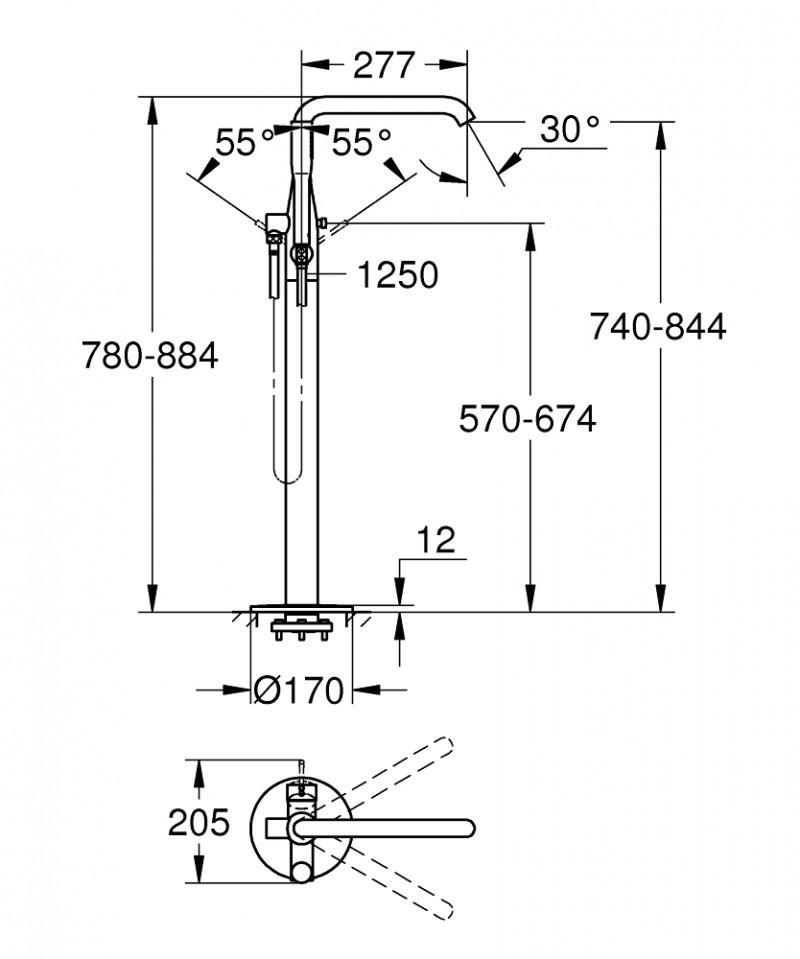 Grohe Essence bateria wannowa wolnostojąca grafit szczotkowany Brushed Hard Graphite 23491AL1