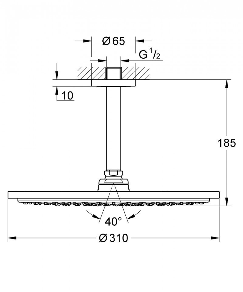 Grohe Rainshower Cosmopolitan 310 deszczownica głowica prysznicowa okrągła 310mm z ramieniem sufitowym grafitowy Hard Graphite 26067A00