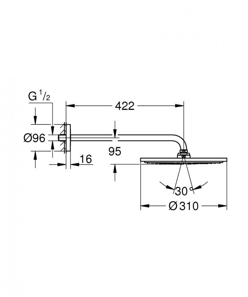 Grohe Rainshower 310 deszczownica głowica prysznicowa okrągła 310mm z ramieniem ściennym chrom 26257000