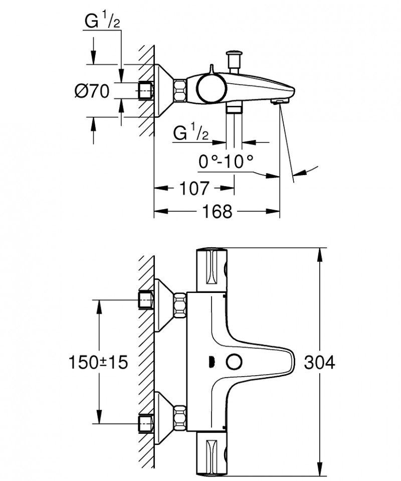 Grohe Grohtherm 800 bateria wannowa termostatyczna ścienna chrom 34576000