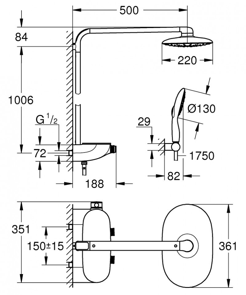 Grohe Rainshower System SmartControl 360 MONO system prysznicowy termostatyczny z deszczownicą moon white 26361LS0