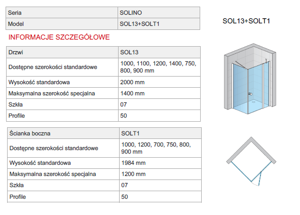 Sanswiss Solino kabina prostokątna drzwi PRAWE 110 cm i ścianka 120 cm srebrny połysk przeźroczyste SOL1311005007 SOLT112005007