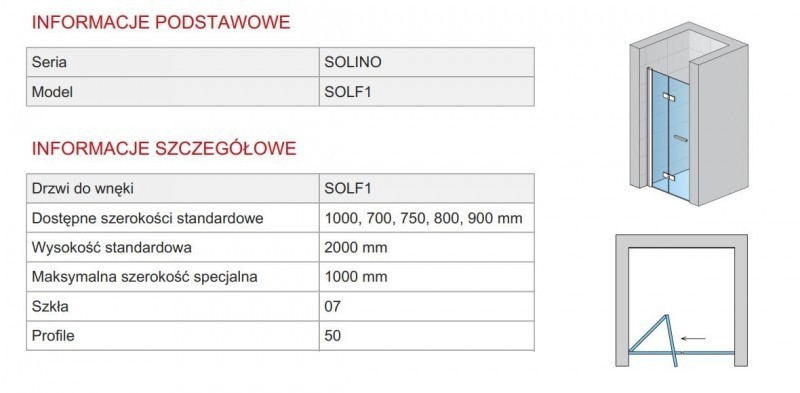 Sanswiss Solino drzwi składane 90 cm do wnęki lub ścianki LEWE srebrny połysk przeźroczyste SOLF1G09005007