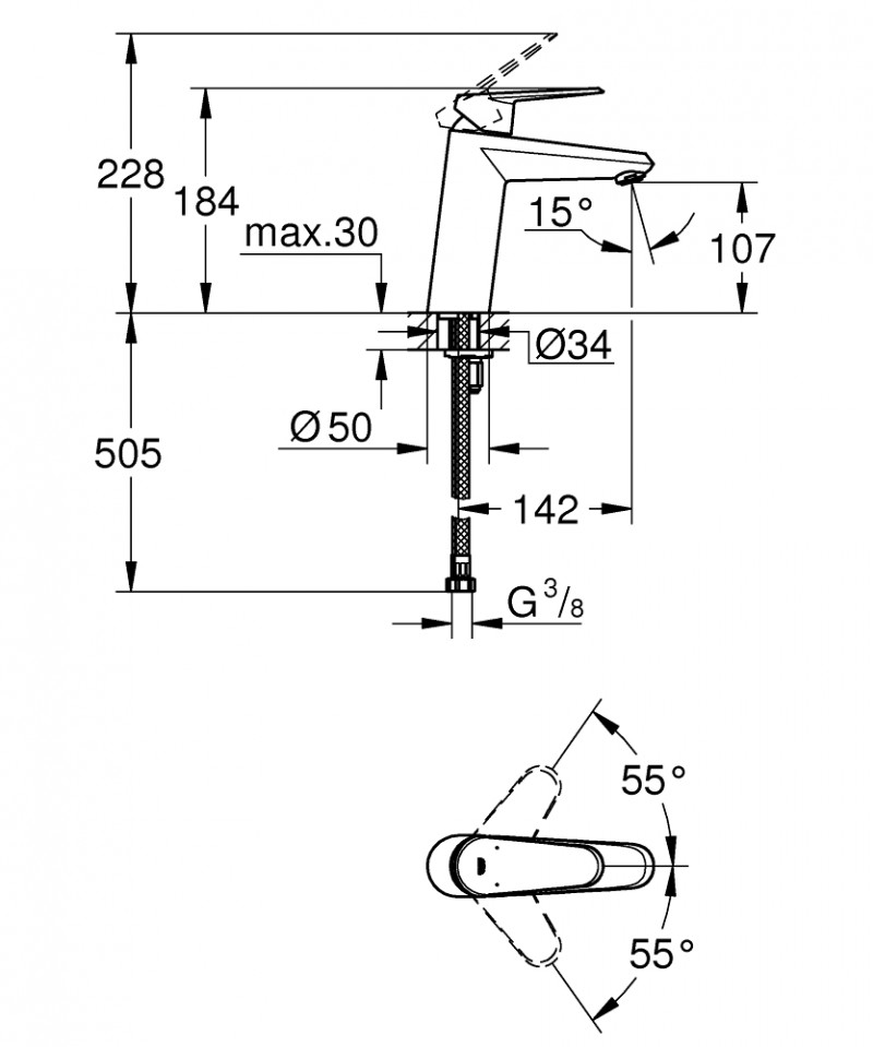 Grohe Eurodisc Cosmopolitan bateria umywalkowa bez korka chrom 23449002