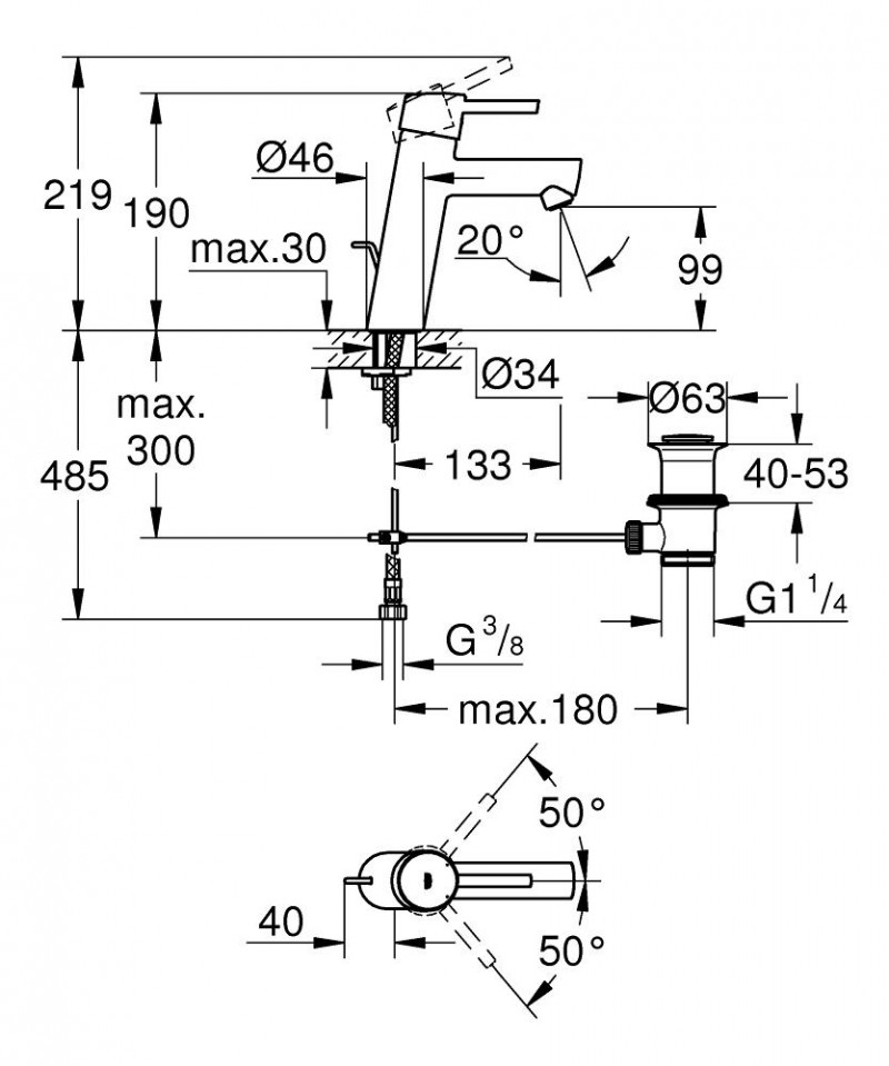 Grohe Concetto bateria umywalkowa z korkiem chrom 23450001