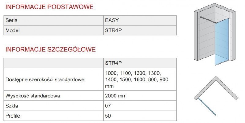 SanSwiss Walk-In Easy ścianka wolnostojąca 150 cm srebrny połysk przeźroczyste STR4P1505007