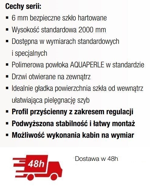 Sanswiss Annea kabina prostokątna drzwi LEWE 90 cm i ścianka 80 cm srebrny połysk przeźroczyste AN1CG09005007 ANT08005007