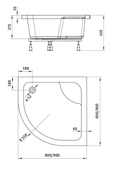 Deante Deep brodzik półokragły 80x80 akryl biały KTD042B