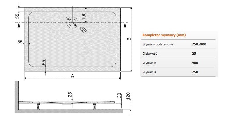 Sanplast Free Line B/FREE brodzik prostokątny 75x90x2,5 akryl biały 615040431001000