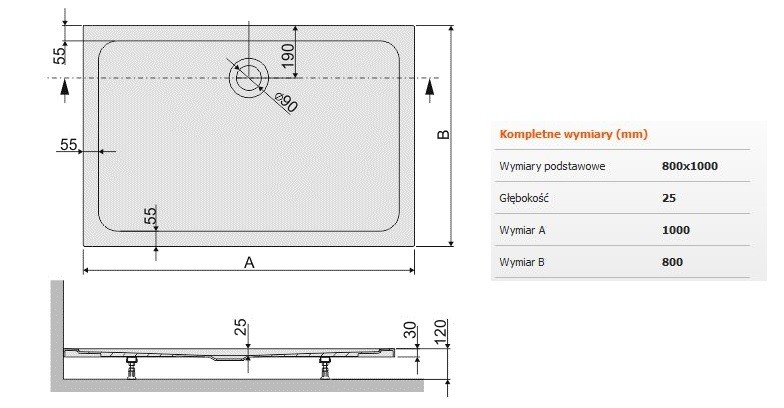 Sanplast Free Line B/FREE brodzik prostokątny 80x100x2,5 akryl biały 615040437001000