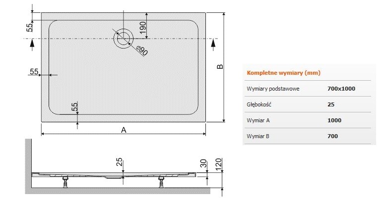 Sanplast Free Line B/FREE brodzik prostokątny 70x100x2,5 akryl biały 615040427001000