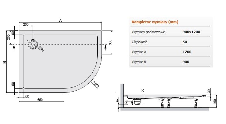 Sanplast Free Line BPL/FREE brodzik półokrągły asymetryczny lewy 90x120 akryl biały 615040182001000