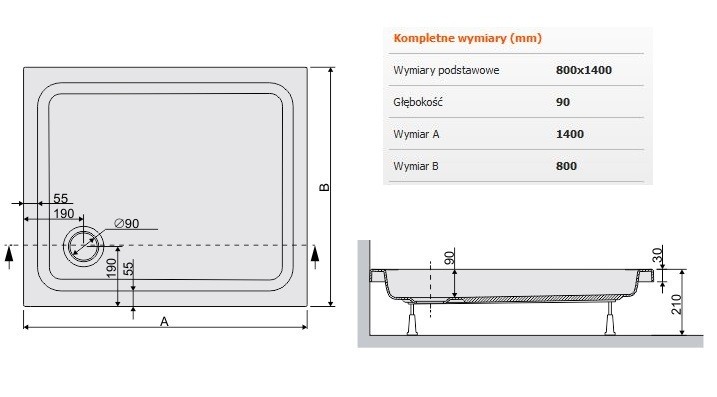 Sanplast Free Line B/FREE brodzik prostokątny 80x140x9 akryl biały 615040021001000