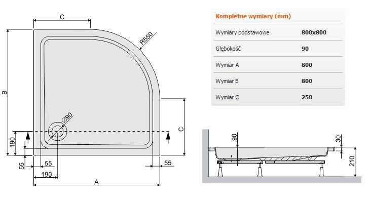 Sanplast Free Line BP/FREE brodzik półokrągły 80x80x9 akryl biały 615040022101000