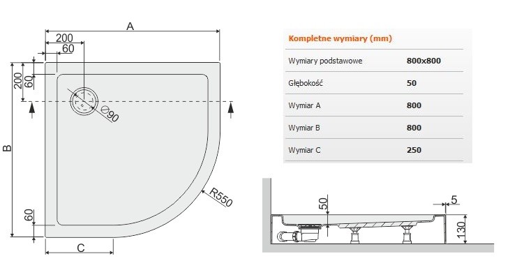 Sanplast Free Line BPza/FREE brodzik półokrągły 80x80x5 akryl biały 615040172001000